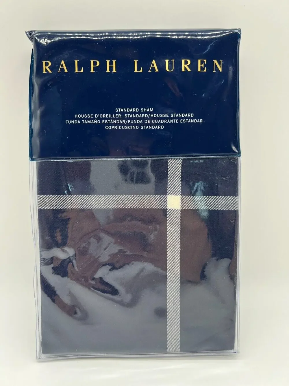 Ralph Lauren Home Equestrian Windowpane Sham Navy Standard Sham NEW $185*